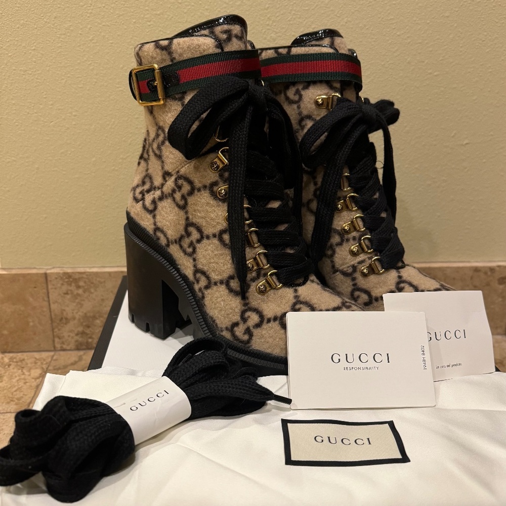 Gucci GG Monogram Wool Ankle Boots